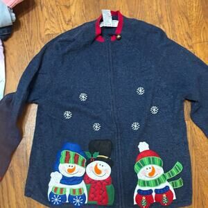 Tiara International Snowman Cardigan Ugly Christmas Sweater Ringing Bell XL